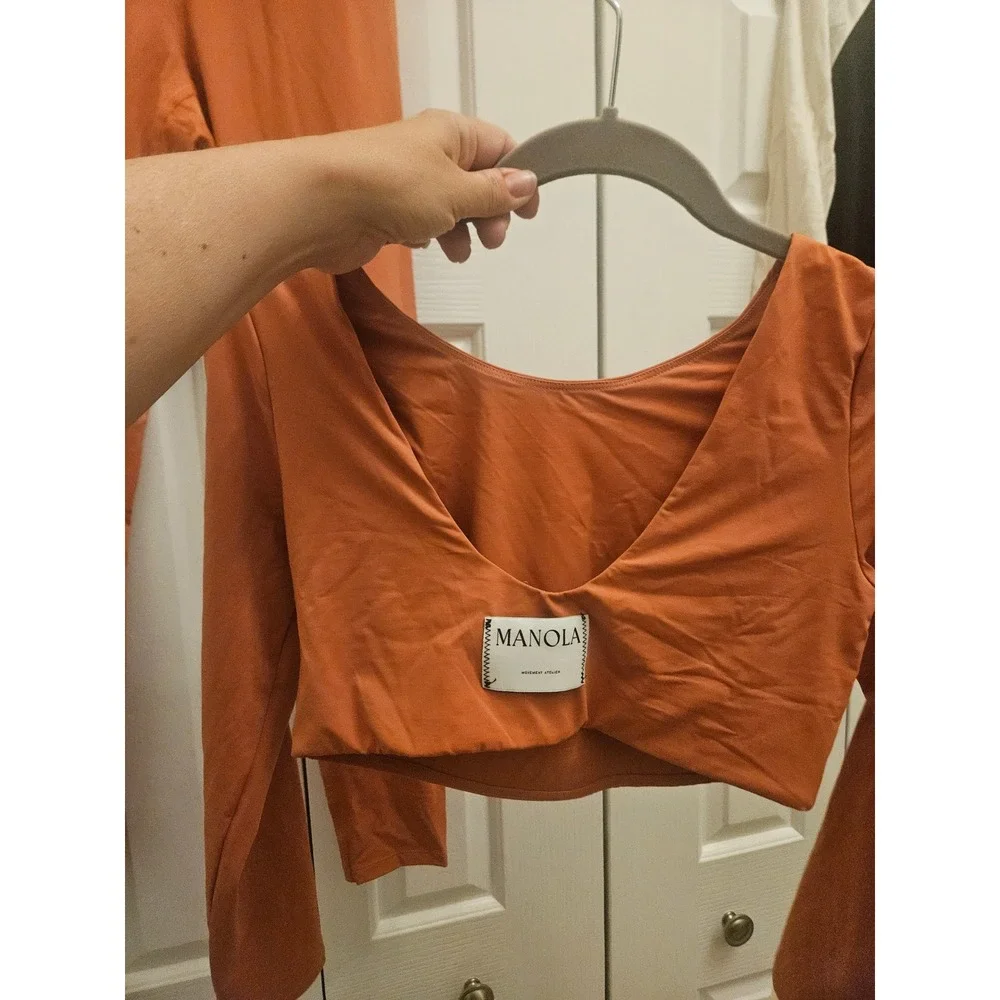 Manola Movement Atelier Activewear Set Burnt Orange Leggings Long Sleeve Top